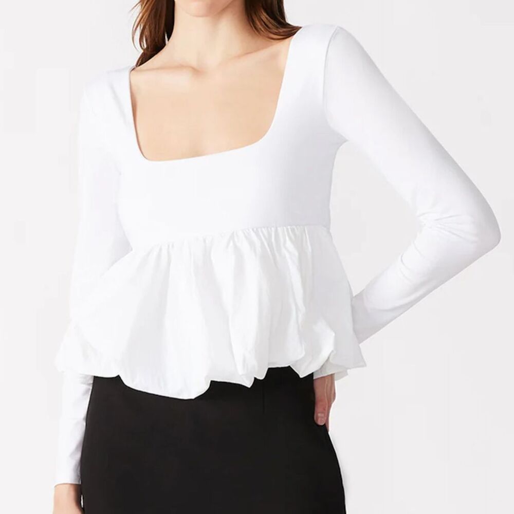 Steve Madden Avielle Pullover Top XS White Long-sleeve Peplum